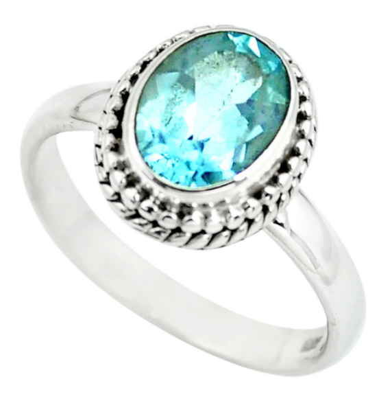 Bague "Esprit et Expression de Soi" en Topaze Bleue et Argent 925