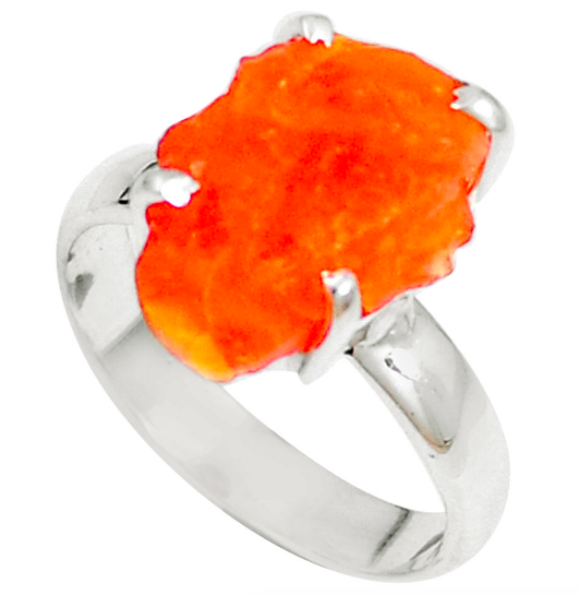 Bague "Vie Colorée" en Opale Orange Mexicaine et Argent 925