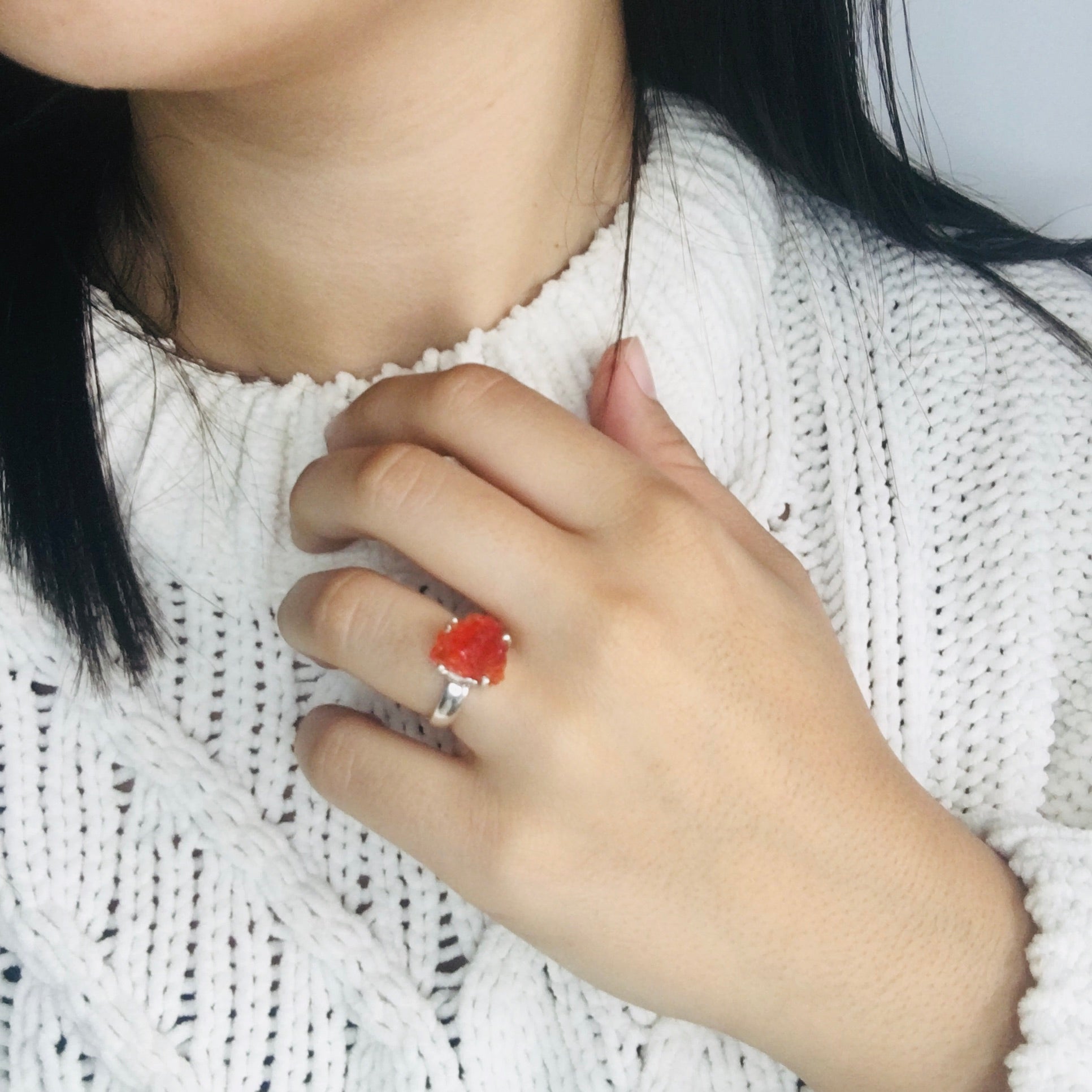 Bague "Vie Colorée" en Opale Orange Mexicaine et Argent 925