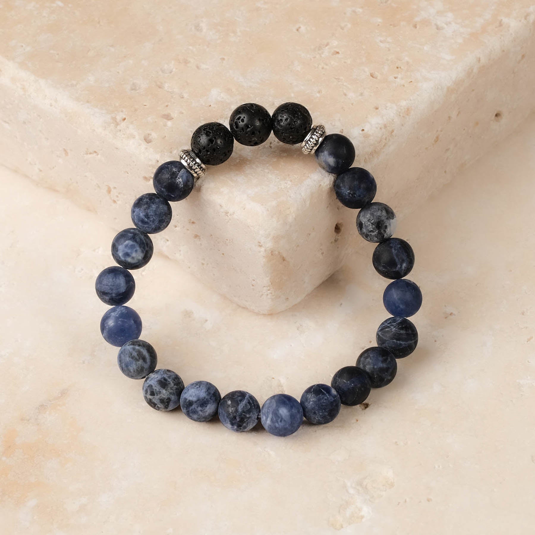 Bracelet de pierres précieuses Sodalite & pierre de lave