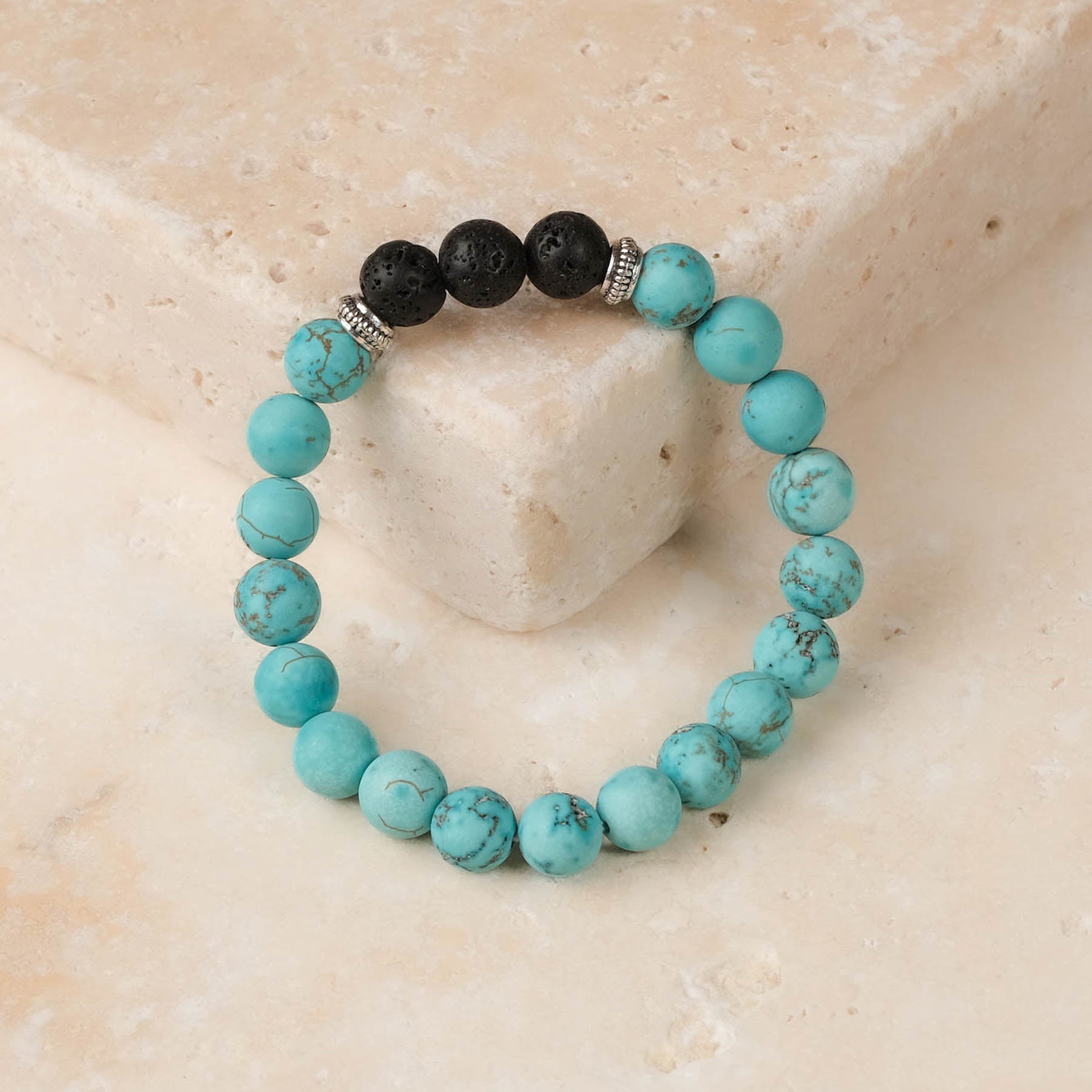 Bracelet de pierres précieuses Turquoise & pierre de lave